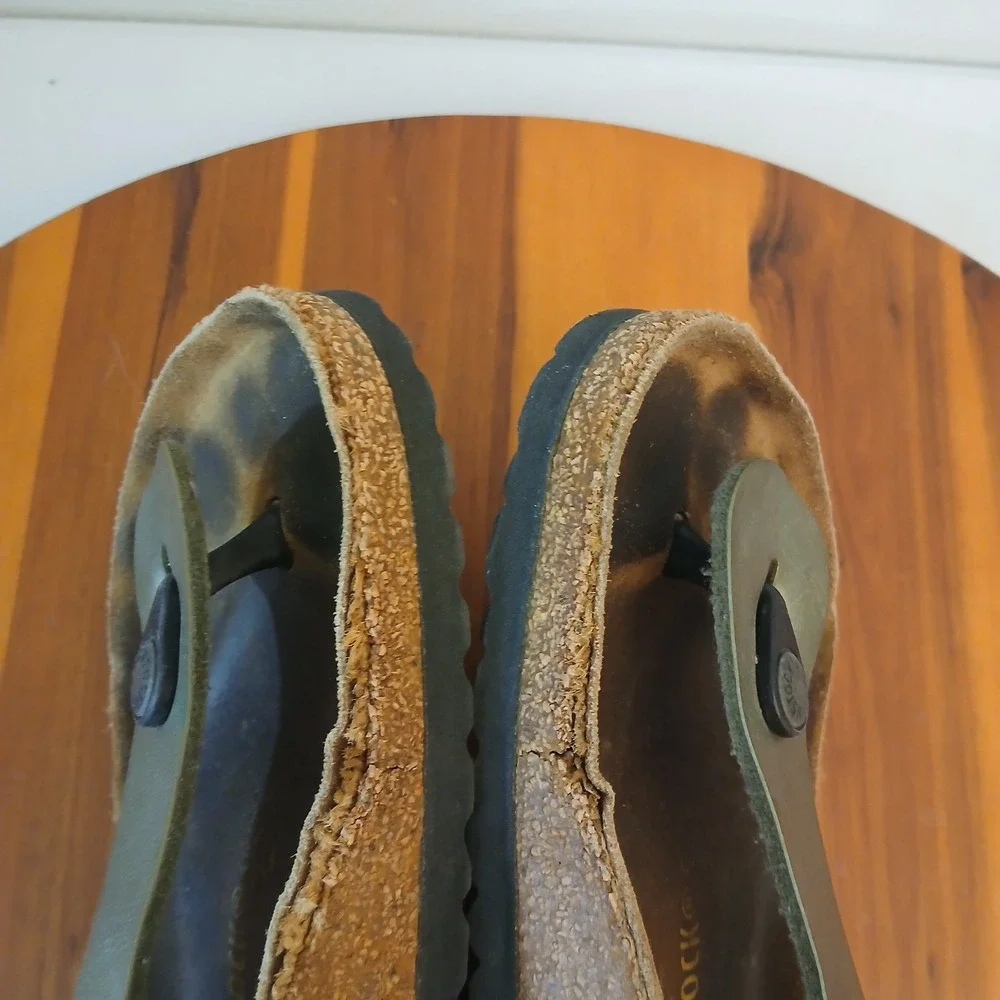 Birkenstock Kairo Sandals Womens 38 Green Leather Ankle Strap Thong Cork